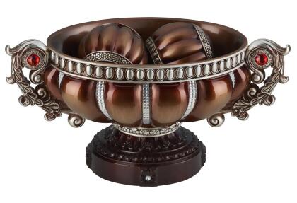 HomeRoots 468323 9 in. Polyresin Decorative Bowl with Orbs, Reddish Bronze & Silver 