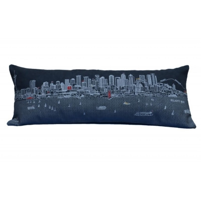 HomeRoots 482610 35 in. Seattle Nighttime Skyline Lumbar Decorative Pillow, Black & Grey 