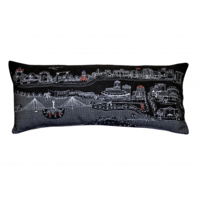 HomeRoots 482628 35 in. Wichita Nighttime Skyline Lumbar Decorative Pillow, Black & Grey 