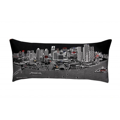 HomeRoots 482555 35 in. Detroit Nighttime Skyline Lumbar Decorative Pillow, Black & Grey 