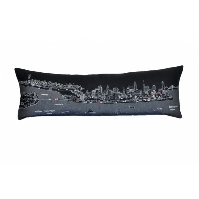 HomeRoots 482458 45 in. Philadelphia Nighttime Skyline Lumbar Decorative Pillow, Black & Grey 