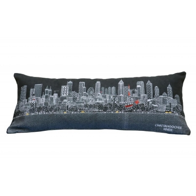 HomeRoots 482532 35 in. Atlanta Nighttime Skyline Lumbar Decorative Pillow, Black & Grey 