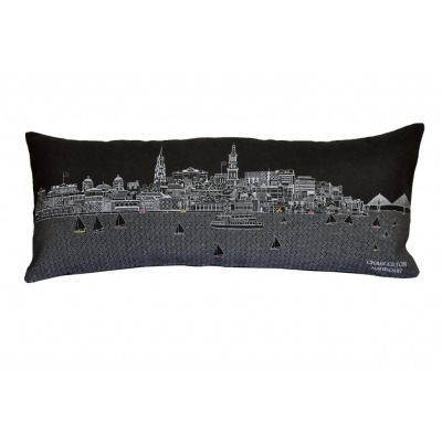 HomeRoots 482545 35 in. Charleston Nighttime Skyline Lumbar Decorative Pillow, Black & Grey 