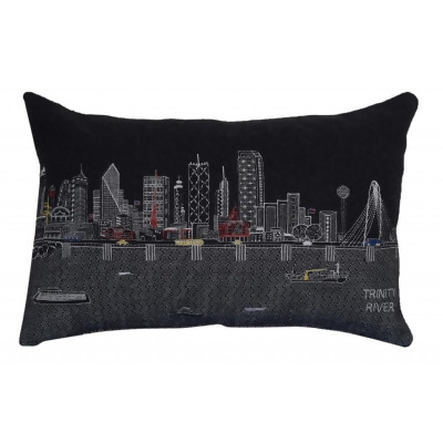 HomeRoots 482486 24 in. Dallas Nighttime Skyline Lumbar Decorative Pillow, Black & Grey 