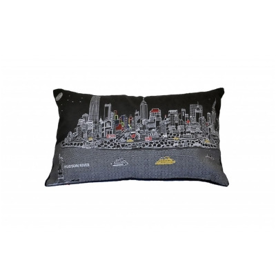 HomeRoots 482510 24 in. Nyc Nighttime Skyline Lumbar Decorative Pillow, Black, Grey & White 