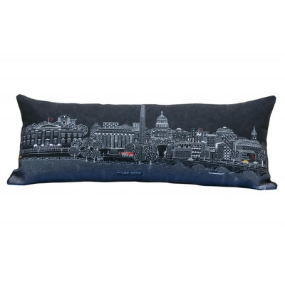 HomeRoots 482626 35 in. Washington Dc Nighttime Skyline Lumbar Decorative Pillow, Black & Grey 