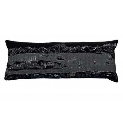 HomeRoots 482561 35 in. Homer Spit Nighttime Skyline Lumbar Decorative Pillow, Black & Grey 
