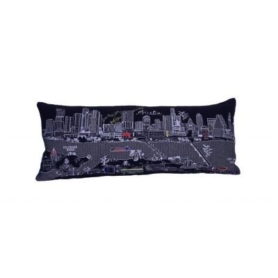 HomeRoots 482536 35 in. Austin Nighttime Skyline Lumbar Decorative Pillow, Black & Grey 