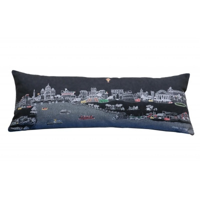 HomeRoots 482605 35 in. Rome Nighttime Skyline Lumbar Decorative Pillow, Black & Grey 