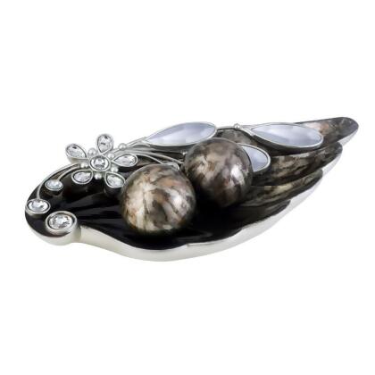 HomeRoots 468316 Polyresin Decorative Bowl with Orbs, Black, Gold & Dark Brown 