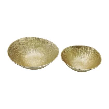 Sagebrook Home 17836 Metal Round Hammered Bowls, Champagne & Gold - Set of 2 