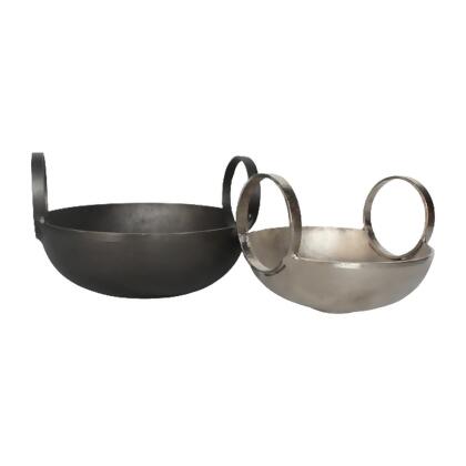 Sagebrook Home 17752 7 x 8 in. Metal Bowl with Handles, Silver & Gunmetal - Set of 2 