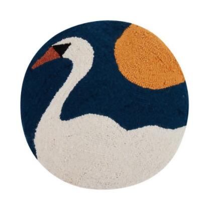 Peking Handicraft 30JBL67C16RD 16 in. Night Swan Polyester Filler Round Hook Pillow 