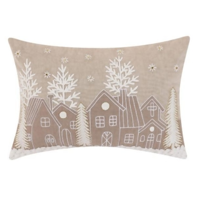 Peking Handicraft 31ANS2C20OB 14 x 20 in. Snowy Christmas Village Embroidered Polyester Filler Pillow 