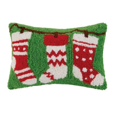 Peking Handicraft 31RN24C12OB 8 x 12 in. Stocking with Red & Green Polyester Filler Hook Pillow, Pack of 3 