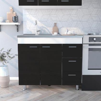 Depot E-Shop DE-MIW6764 Rushville Base Double Door Cabinet & Three Drawers, White & Black 
