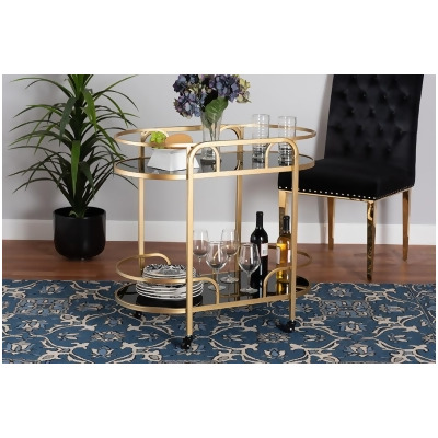 Baxton Studio 193271263288 Leighton Contemporary Metal & Tempered Glass 2-Tier Wine Bar Cart, Glam & Luxe Gold 