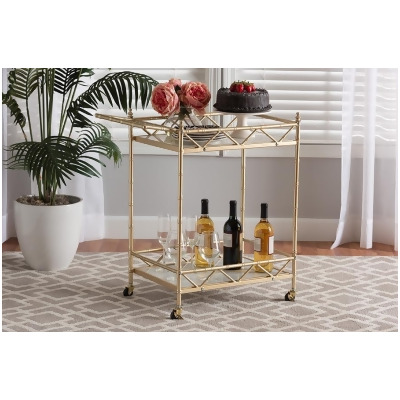 Baxton Studio 193271263301 Mela Contemporary Metal & White Marble 2-Tier Wine Bar Cart, Glam & Luxe Gold 