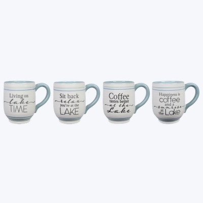 Youngs 21947 20 oz Ceramic Lake Cabin Mug, Assorted Style - Set of 4 
