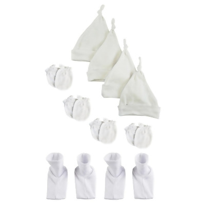 Bambini NC-0943 Unisex Knotted Caps, Booties & Mittens Set, White - Newborn - 10 Piece 