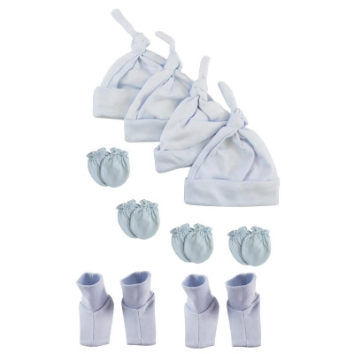 Bambini NC-0940 Boys Knotted Caps, Booties & Mittens Set, White & Blue - Newborn - 10 Piece 