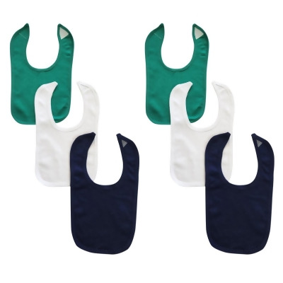 Bambini NC-0916 Unisex Baby Bibs, Green, White & Navy - One Size - Pack of 6 