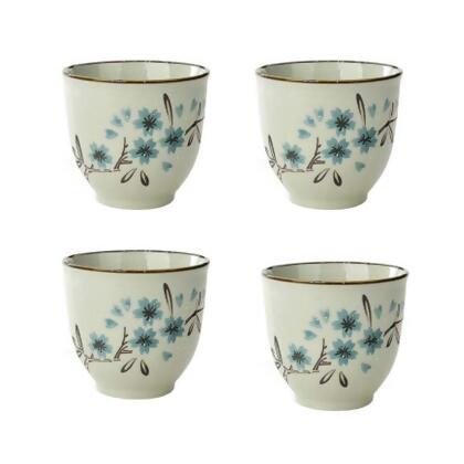 Panda Superstore PS-HOM367144011-SUE02245 Japanese Style Sakura Ceramic Teacups Small Straight Wine Cups - 150 ml - 4 Piece 