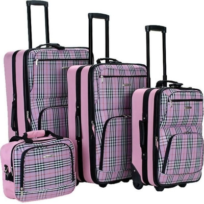 Rockland F105-PINKCROSS 4 piece Pink Plaid Luggage Set 