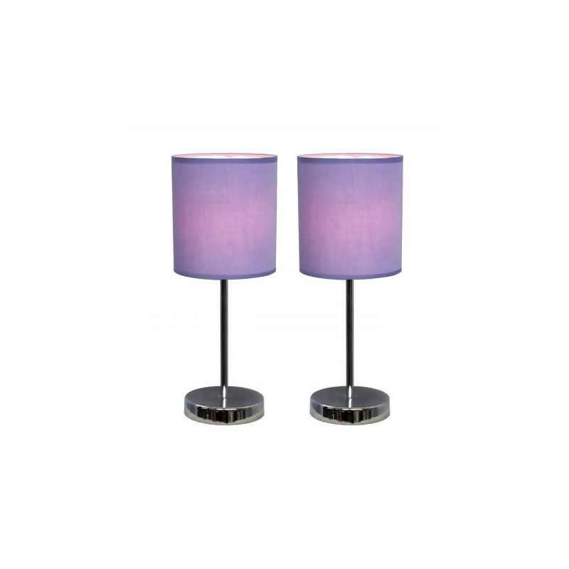 Simple Designs Chrome Mini Basic Table Lamp with Fabric Shade 2 Pack Set