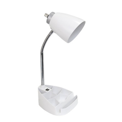 LimeLights Gooseneck Organizer Desk Lamp with iPad Tablet Stand Book Holder and USB port&#44; White 