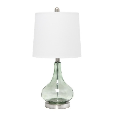 Lalia Home 23.25in. Contemporary Rippled Colored Glass Bedside Desk Table Lamp with White Fabric Shade&#44; Green/Gray Sage 