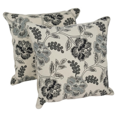 Blazing Needles 9810-CD-S2-JSY-13 18 in. Corded Throw Pillows with Inserts, Black & Off-White Floral - Set of 2 