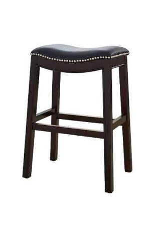 New Ridge Home Goods NR100132-PCS-EP 25 in. Julian Counter-Height Wood Barstool with Black Faux-Leather Seat - Espresso 