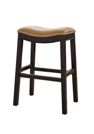 New Ridge Home Goods NR100124-PCS-EP 25 in. Julian Counter-Height Wood Barstool with Tan Faux-Leather Seat - Espresso 