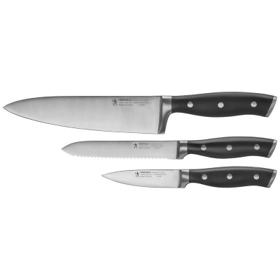 Henckels 6063527 Black & Silver Stainless Steel Chefs Knife Set, Satin - 3 Piece 