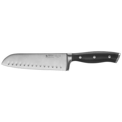 Henckels 6063522 7 in. Black & Silver Stainless Steel Santoku Knife, Satin 