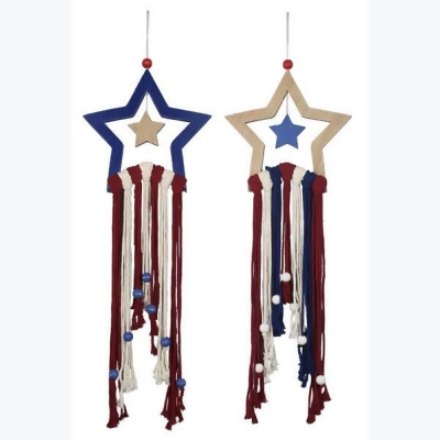 Youngs 73118 Wood Star with Macram 4th of July Wall Art, 2 Assorted Color - Wood & MDF 