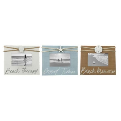Youngs 19832 4 x 6 in. Wood Beach Photo Frame with Resin Shell & Rope Accent, 3 Assorted Color 