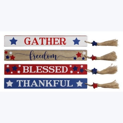 Youngs 73105 Wood 4th of July Long Tabletop Block Sign, 4 Assortment - Wood & MDF 