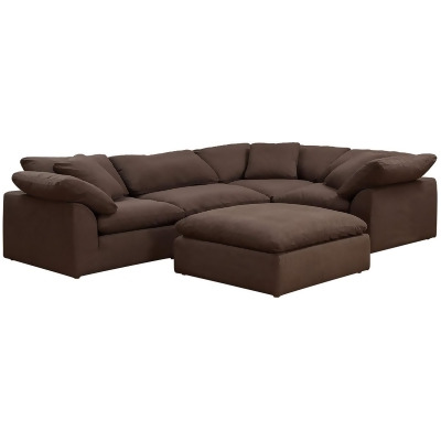 Sunset Trading Contemporary Puff Collection Slipcover Only for 5PC 132 in. L-Shaped Sectional Sofa with Ottoman - Performance Fabric Washable Water-Resistant Stain-Proof - Modular Couch Fitted Covers - Brown 