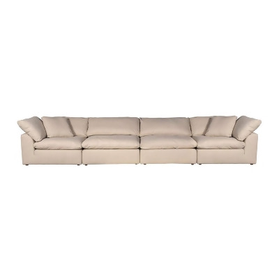 Sunset Trading Contemporary Puff Collection 2PC Slipcovered Modular Sectional Sofa - Performance Fabric Washable Water-Resistant Stain-Proof - 88 in. Deep-Seating Down-Filled Couch - Tan/Beige 