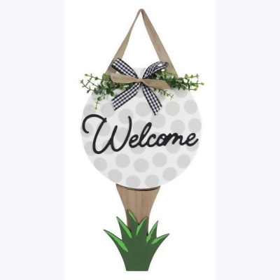 Youngs 73992 Wood Golfer Welcome Door Hanger with Artificial Plant 