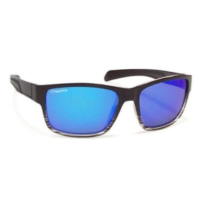 Coyote Vision USA Bluefin black-black stripe-blue mirror Performance Polarized Sunglasses - Black, Black Stripe & Blue Mirror 