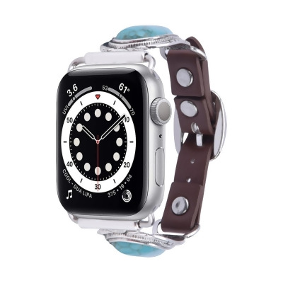 Odash VLL303-GL1-45 Leather & Metal Band for 42, 44 & 45mm Apple Watch - Turquoise & Brown GL1 