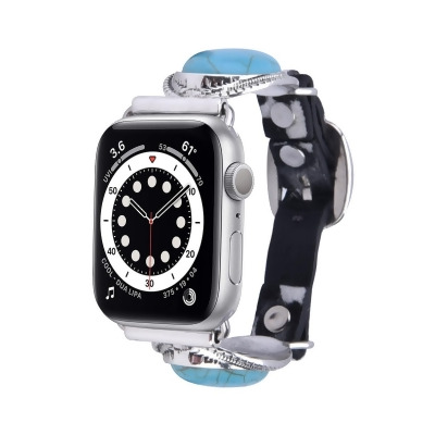 Odash VLL303-GL4-45 Leather & Metal Band for 42, 44 & 45mm Apple Watch - Turquoise GL4 