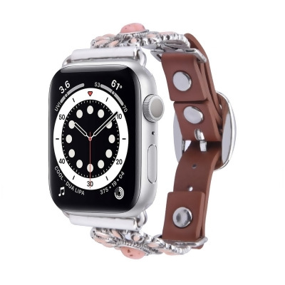 Odash VLL303-GL5-45 Leather & Metal Band for 42, 44 & 45mm Apple Watch - Brown & Peach GL5 