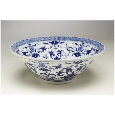 AA Importing 59817 Large Flared Blue & White Floral Bowl 