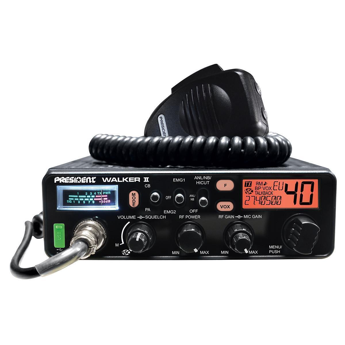 President Electronics WALKERIII Walker FCC CB Radio - 40 Channel Weather Alert & Auto Squelch Control Compact Radio for Truckers, Black