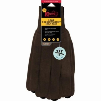 KO International 105922 Heavyweight Cotton & Poly Dot Jersey Mens Gloves, Brown - Large - Pack of 3 