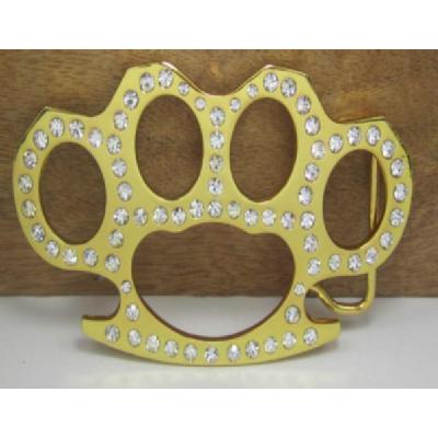 MAGM JDX-MG99008 Gold Brass Knuckles Belt Buckle with Stones 